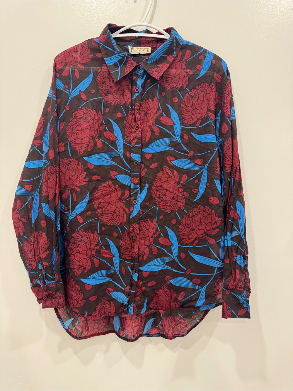 MAGAZINE 100% Cotton Floral Button Front Shirt Size M